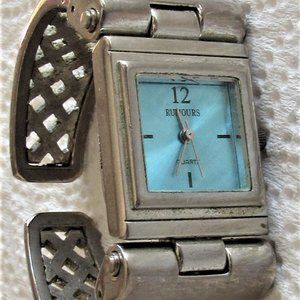 Vintage RUMOURS Bangle Cuff Watch Blue Face Lattice Bracele